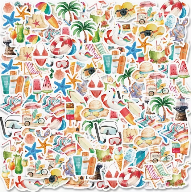 Lot de 46 Autocollants - Aquarelle et Été