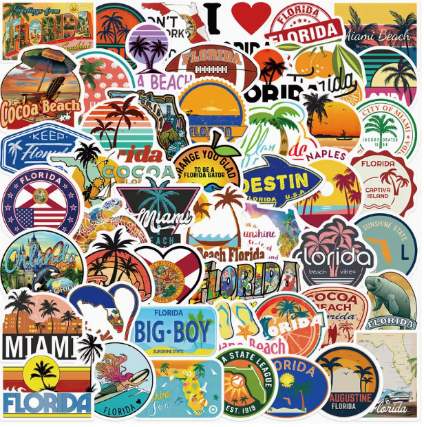50 autocollants de voyage floride pour décorer carnet et journaling 912 horizons 
