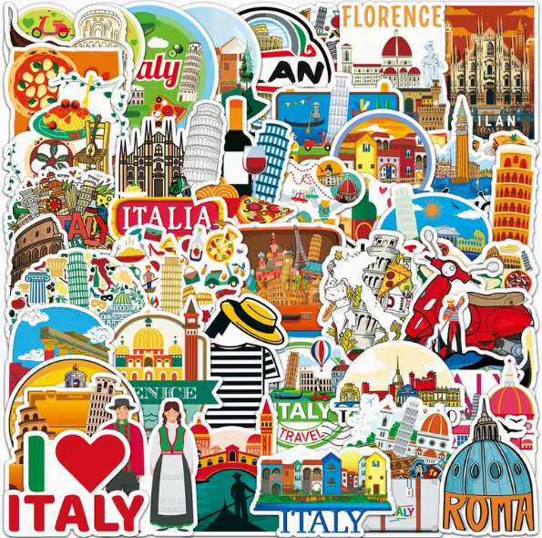 50 autocollants italie pour décorer carnet de voyage et journaling