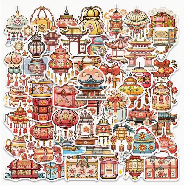 50 autocollants lanternes chinois pour cahier de voyage créatif 912 horizons