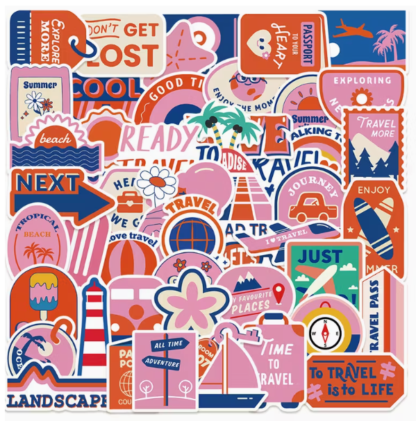 50 autocollants summer vibes pour carnet de voyage créatif 