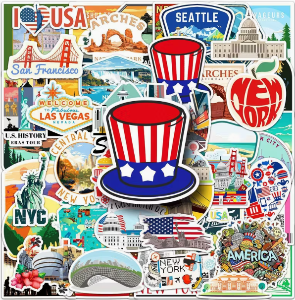 50 autocollants usa pour décorer carnet de voyage et journaling 912 horizons