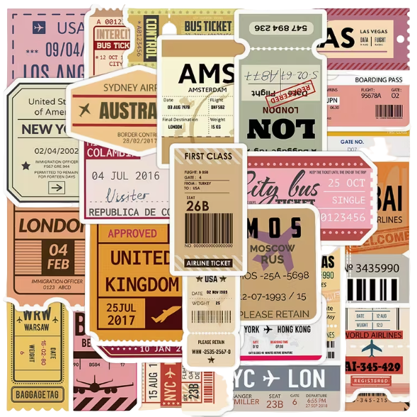 60 autocollant - ticket de transport pour carnet créatif de voyage 912 Horizons 