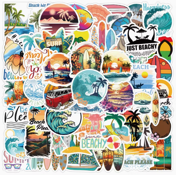 60 autocollants plage et surf pour décorer carnet de voyage et journaling 912 horizons