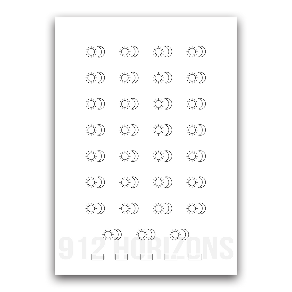 Mood tracker lune et soleil à imprimer – fiche PDF téléchargeable pour bullet journal, planner ou carnet de suivi des émotions et du bien-être.