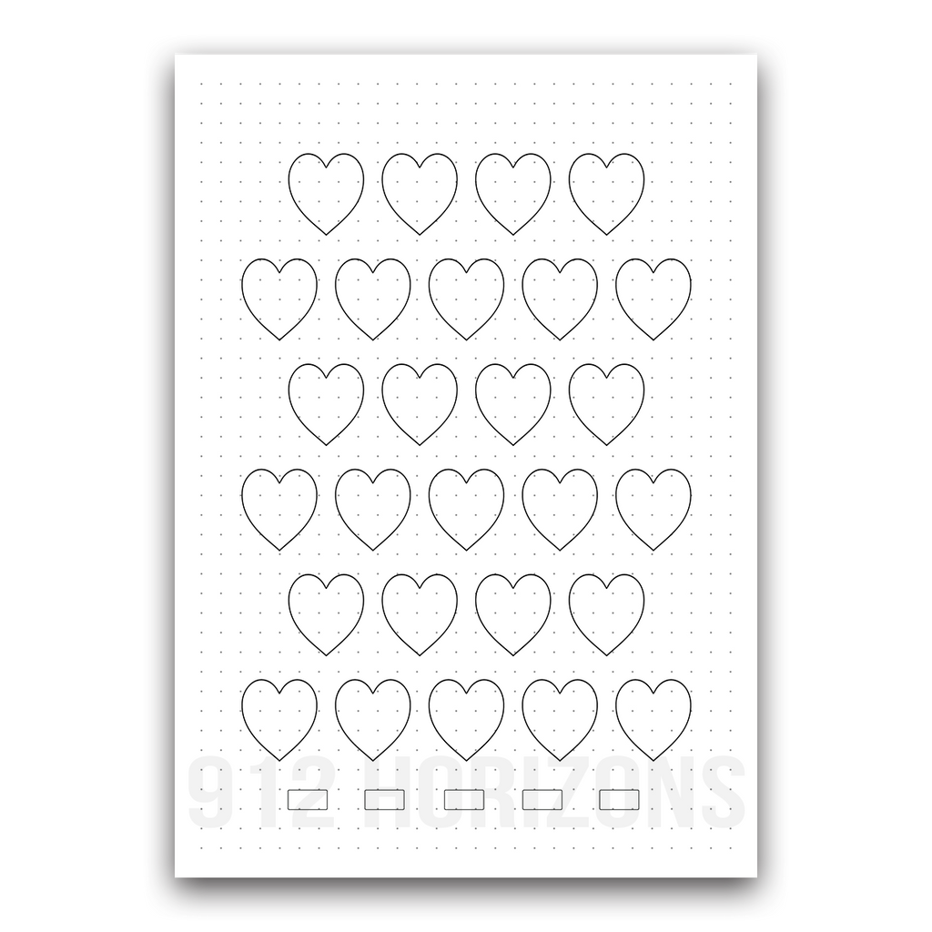 Page de mood tracker pour bullet journal et suivi de bien-être quotidien à télécharger coeurs