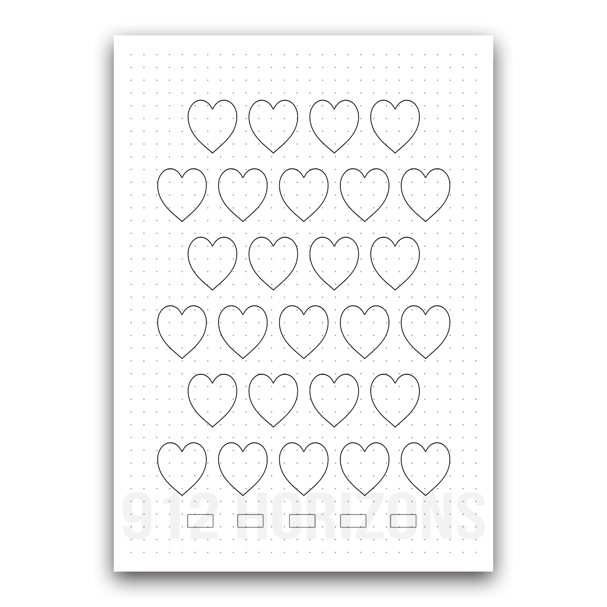 Page de mood tracker pour bullet journal et suivi de bien-être quotidien à télécharger coeurs