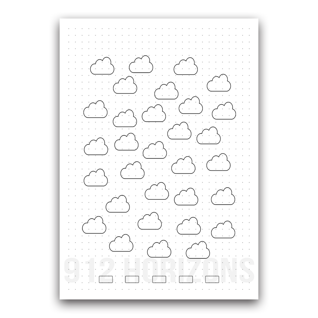 Page de mood tracker pour bullet journal et suivi de bien-être quotidien à télécharger nuage