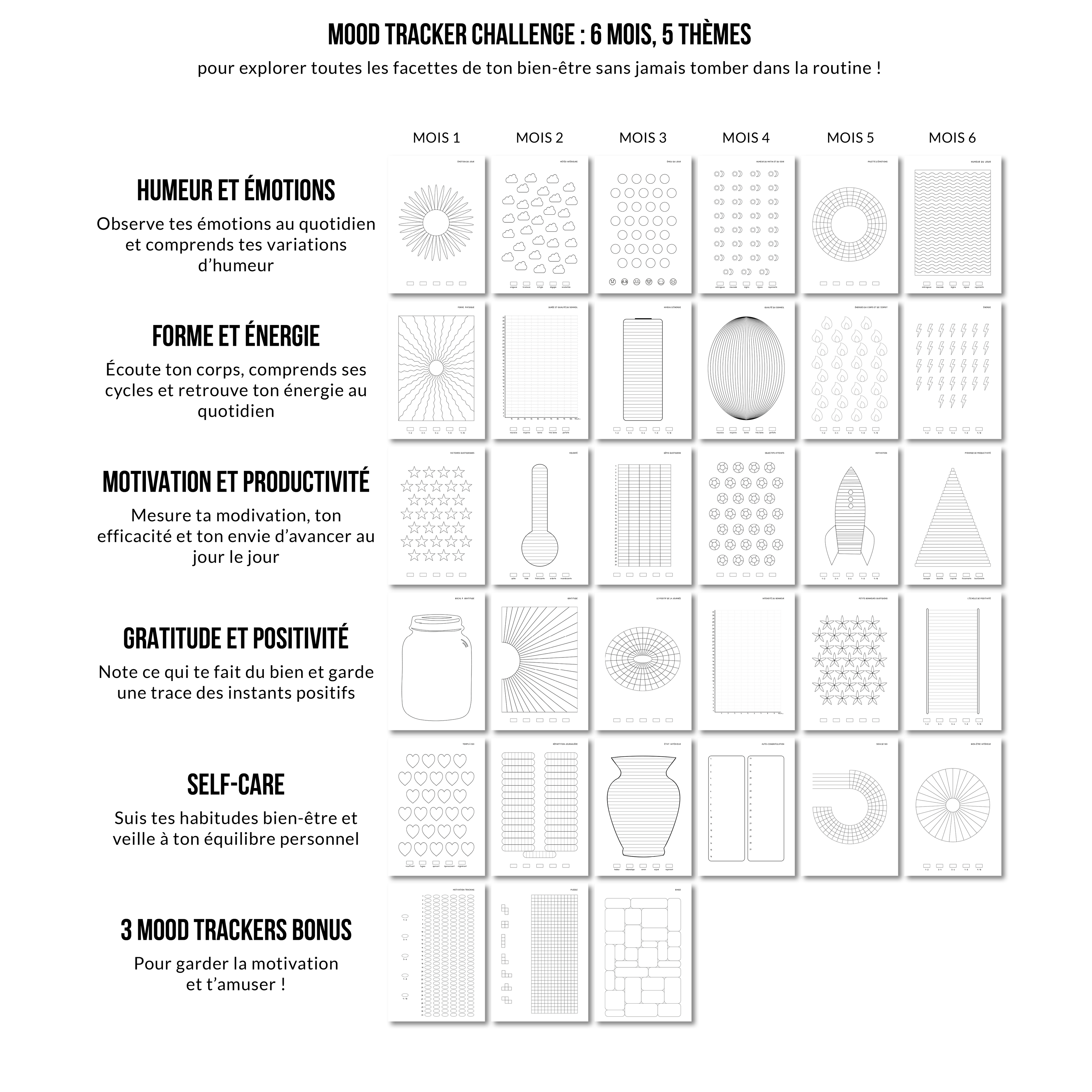 Pack de 30 Mood Trackers + 3 OFFERTS version PDF